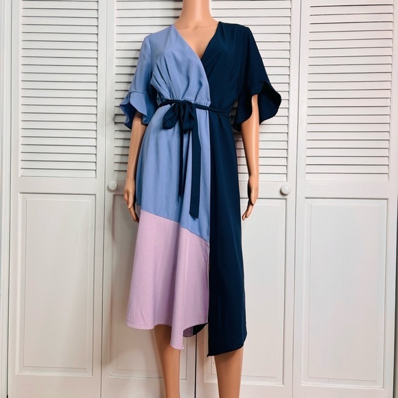 HUTCH Colorblock Wrap Dress Size Medium - Picture 2 of 11
